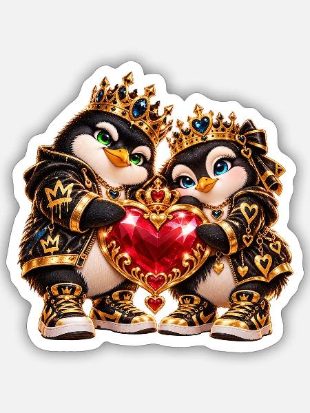 Königspinguine Herzglanz - Sticker Größe S (10 x 10 cm) - Mattweiß