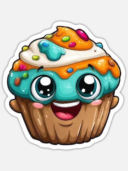 Kawaii Cupcake Cartoon Gesichter - Sticker Größe S (10 x 10 cm) - Mattweiß