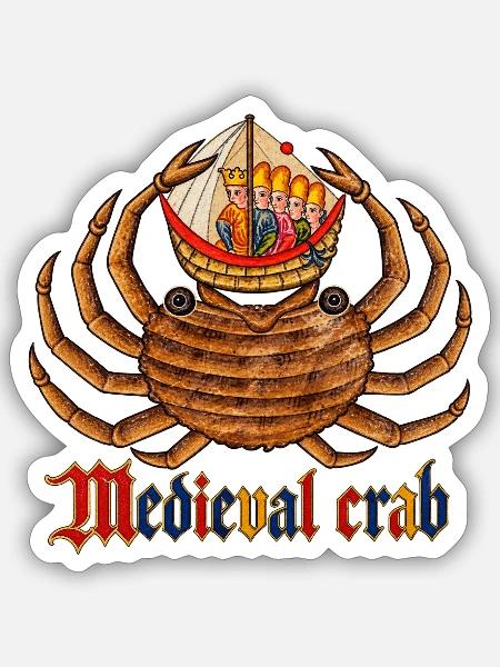 Mittelalterliche Krabbe und königliches Schiff - Sticker Größe S (10 x 10 cm) - Mattweiß