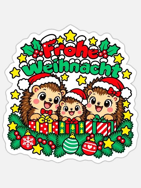 Frohe Weihnacht Igelgeschenke - Sticker Größe S (10 x 10 cm) - Mattweiß