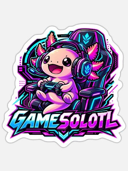  Gamesolotl Axolotl Spieler Cyberpunk - Sticker Größe S (10 x 10 cm) - Mattweiß
