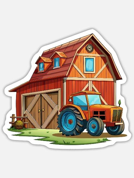 Rustikale Scheune mit Traktor - Sticker Größe S (10 x 10 cm) - Mattweiß