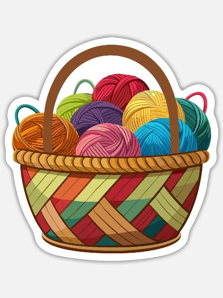 Korb mit Garnstricken Häkeln - Sticker Größe S (10 x 10 cm) - Mattweiß