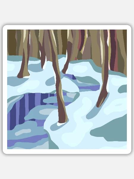 Pastell-Stil Winterwald - Sticker Größe S (10 x 10 cm) - Mattweiß