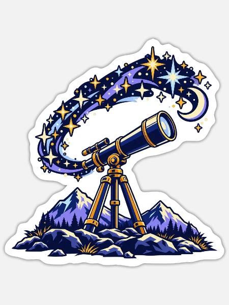 Teleskop unter einem Sternenhimmel - Sticker Größe S (10 x 10 cm) - Mattweiß