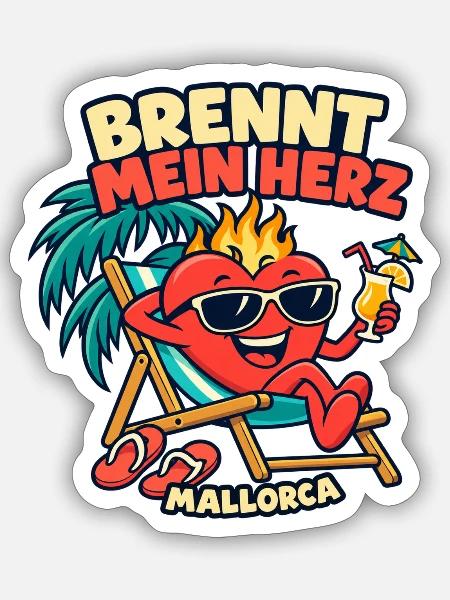 Mallorca brennt mein Herz - Sticker Größe S (10 x 10 cm) - Mattweiß