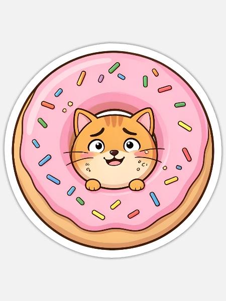 Kawaii Cat Donut Pop - Sticker Größe S (10 x 10 cm) - Mattweiß