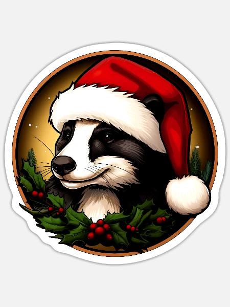 Dachse Weihnachten / Weihnachtsmann Marder - Sticker Größe S (10 x 10 cm) - Mattweiß