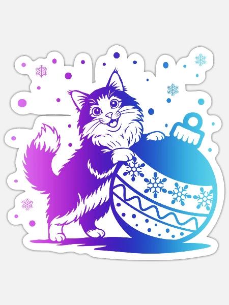 Kätzchen in einem Winter-Kugelverlauf - Sticker Größe S (10 x 10 cm) - Mattweiß