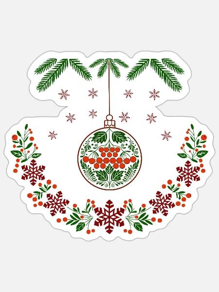 Weihnachtskranz mit Vogelbeeren - Sticker Größe S (10 x 10 cm) - Mattweiß