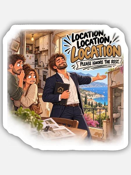 Humor Immobilienmietung Miete - Sticker Größe S (10 x 10 cm) - Mattweiß