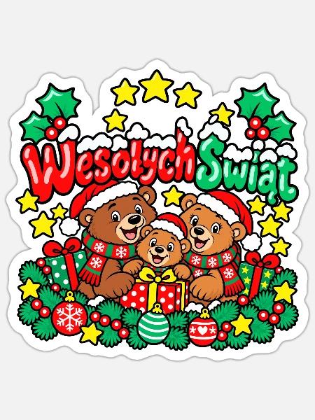 Frohe Weihnachten Teddybären - Sticker Größe S (10 x 10 cm) - Mattweiß