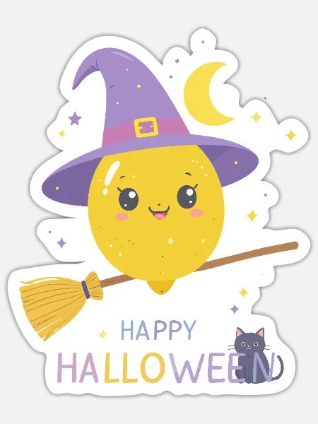 Zitronenhexe Happy Halloween - Sticker Größe S (10 x 10 cm) - Mattweiß