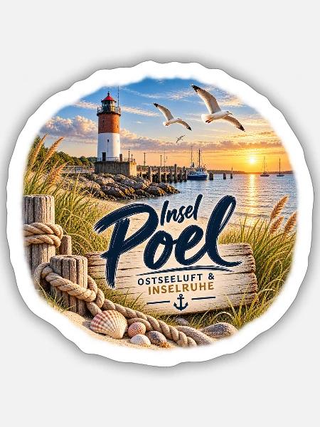 Insel Poel Ostseeluft Design - Sticker Größe S (10 x 10 cm) - Mattweiß