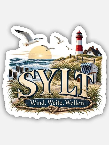 Sylt Strandwind Motiv - Sticker Größe S (10 x 10 cm) - Mattweiß
