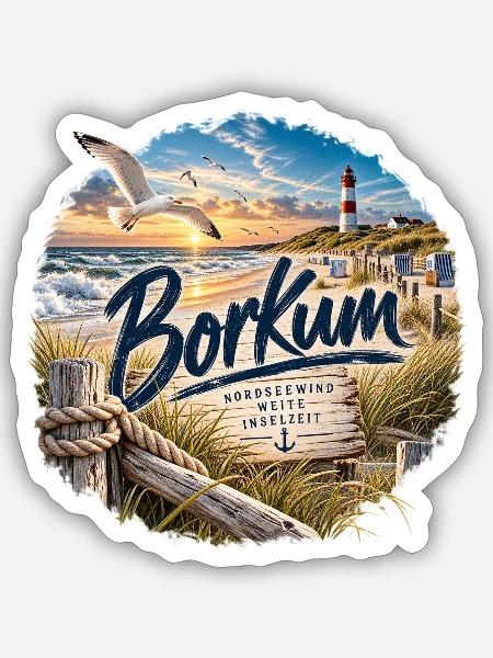 Borkum Küstenzauber Strand Leuchtturm - Sticker Größe S (10 x 10 cm) - Mattweiß