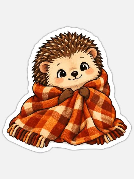 Kuscheliger Igel mit Plaidschal - Sticker Größe S (10 x 10 cm) - Mattweiß