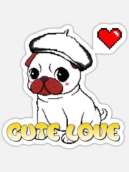 Süßer Liebes-Mops - Sticker Größe S (10 x 10 cm) - Mattweiß