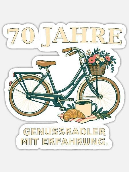 70 Jahre Genussradler Fahrraddesign - Sticker Größe S (10 x 10 cm) - Mattweiß