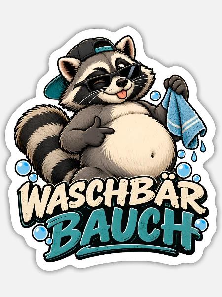 Waschbär Bauch Cartoon - Sticker Größe S (10 x 10 cm) - Mattweiß
