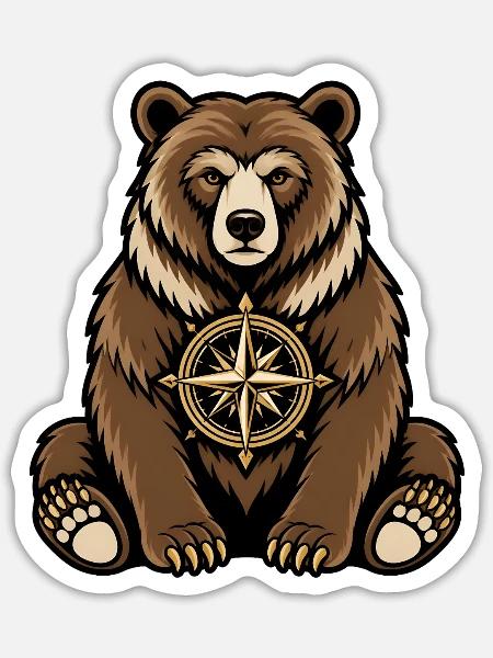 Bär Kompass Wandern Outdoor Abenteuer Vektor Shirt - Sticker Größe S (10 x 10 cm) - Mattweiß