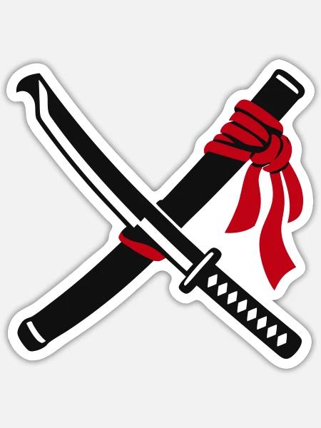 Gekreuzte Katana Schwerter Logo - Sticker Größe S (10 x 10 cm) - Mattweiß