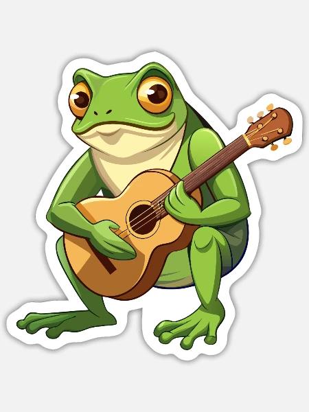 Froschkröte spielt akustische Gitarre - Sticker Größe S (10 x 10 cm) - Mattweiß