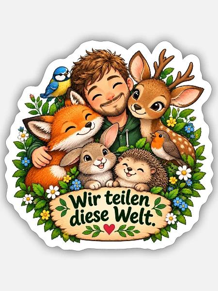 Wir teilen diese Welt - Sticker Größe S (10 x 10 cm) - Mattweiß
