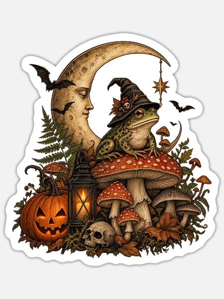 Magischer Frosch im Mondlicht - Sticker Größe S (10 x 10 cm) - Mattweiß