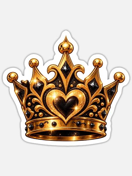 Goldene Kronenherz Ornament - Sticker Größe S (10 x 10 cm) - Mattweiß