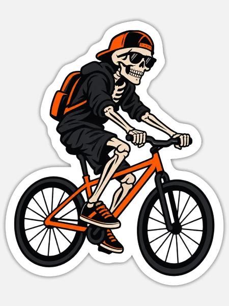 Lustiges Fahrrad Skelett – Halloween Biker - Sticker Größe S (10 x 10 cm) - Mattweiß