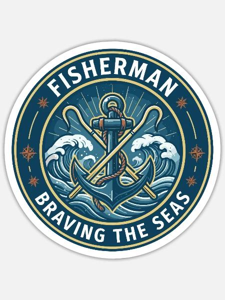 Kommerzieller Fischeranker-Anker-Ozean-Abzeichen-Geschenk - Sticker Größe S (10 x 10 cm) - Mattweiß