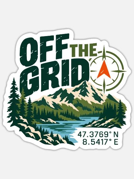 Off The Grid Berglandschaft Kompass - Sticker Größe S (10 x 10 cm) - Mattweiß
