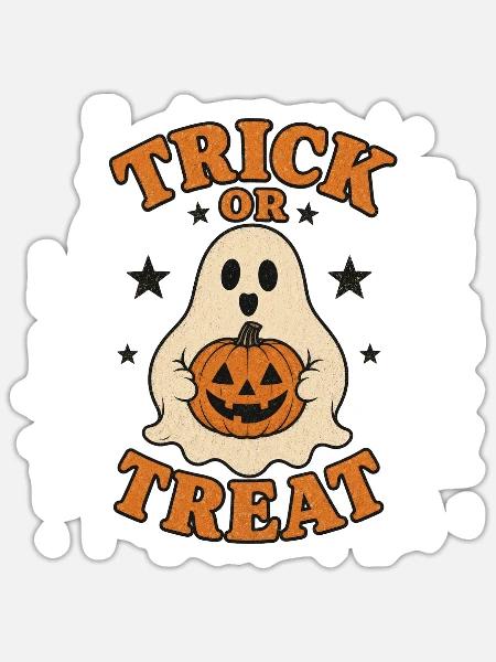 Halloween-Geist mit Kürbis-Jackolantern - Sticker Größe S (10 x 10 cm) - Mattweiß