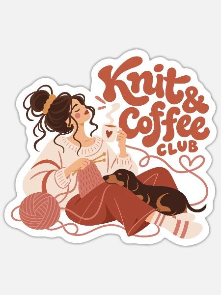 Knit & Coffee Club - Sticker Größe S (10 x 10 cm) - Mattweiß
