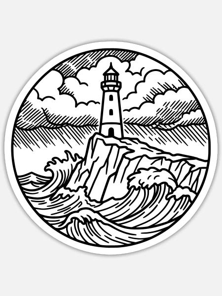 Leuchtturm bei Sturm an Felsenküste - Sticker Größe S (10 x 10 cm) - Mattweiß