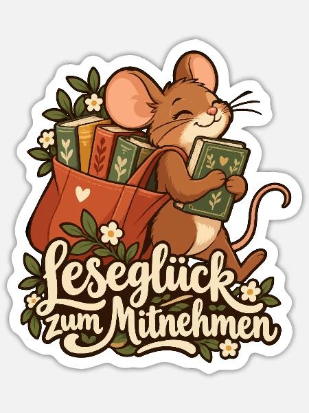 Leseglück zum Mitnehmen - Sticker Größe S (10 x 10 cm) - Mattweiß