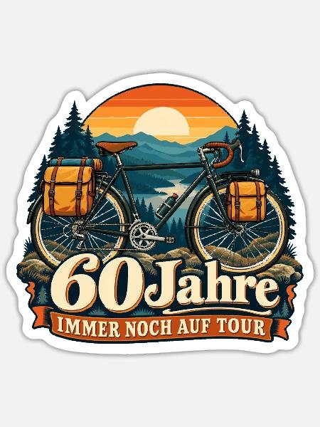 60 Jahre Fahrradreise - Sticker Größe S (10 x 10 cm) - Mattweiß