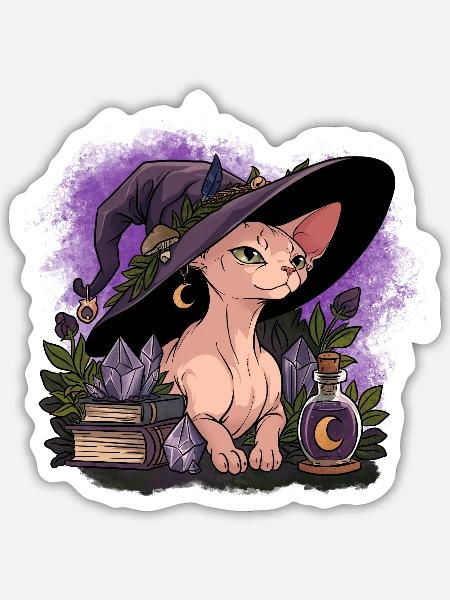Mystic Cat Witch Sphinx - Sticker Größe S (10 x 10 cm) - Mattweiß