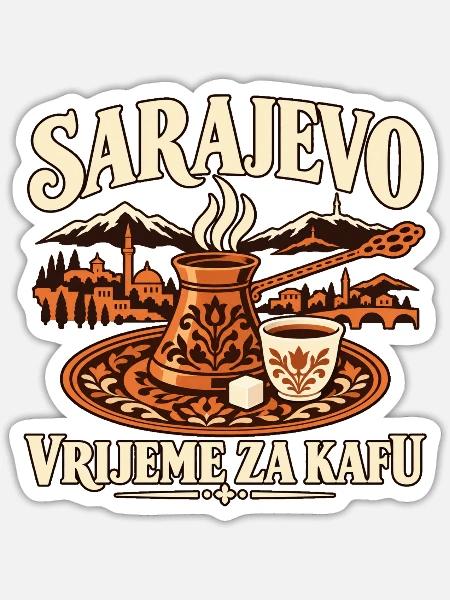 Sarajevo – Vrijeme za kafu – Kaffeezeit - Sticker Größe S (10 x 10 cm) - Mattweiß