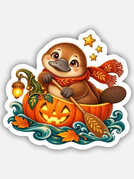Schnabeltier im Halloween-Kürbis - Sticker Größe S (10 x 10 cm) - Mattweiß