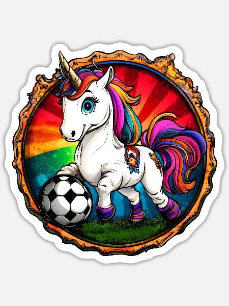 Einhörner Fussball - Sticker Größe S (10 x 10 cm) - Mattweiß