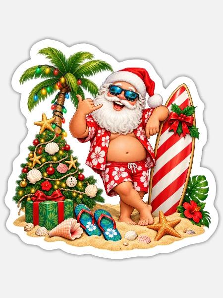 Weihnachten am Meer – Lustiger Weihnachtsmann - Sticker Größe S (10 x 10 cm) - Mattweiß