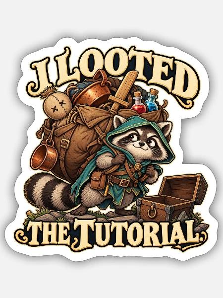 Waschbär mit Beute - Sticker Größe S (10 x 10 cm) - Mattweiß