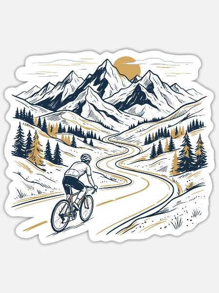 Vintage Mountain Pass Road Cyclist Adventure Tee - Sticker Größe S (10 x 10 cm) - Mattweiß