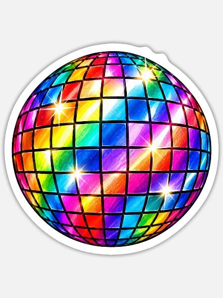Regenbogen-Disco-Sphäre - Sticker Größe S (10 x 10 cm) - Mattweiß