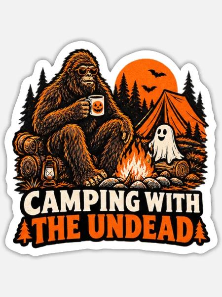 Camping mit den Untoten - Sticker Größe S (10 x 10 cm) - Mattweiß