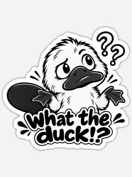 Was zum Teufel!? - Lustiges Schnabeltier-Design - Sticker Größe S (10 x 10 cm) - Mattweiß