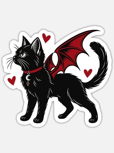 Gothic Cat With Bat Wings - Sticker Größe S (10 x 10 cm) - Mattweiß