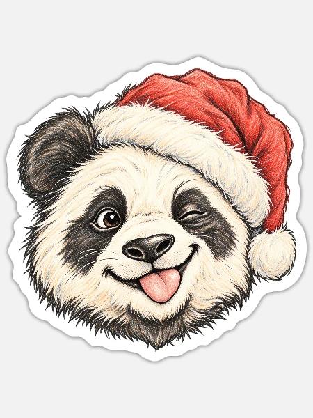 Süßer zwinkernder Panda Roter Winterhut - Sticker Größe S (10 x 10 cm) - Mattweiß